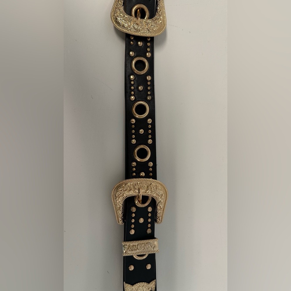 Fashion Nova Black Belt with Gold Accents